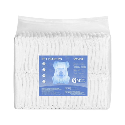 Disposable Dog Diapers, Super Absorbent Female Dog Diapers, 360° Leak-Proof Female Doggy Pet Diaper with Wetness Indicator for Heat Period, Training, Incontinence - M, 96 Count (2 Packs of 48).
