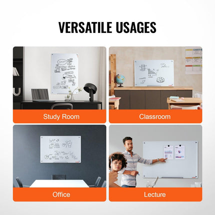 Magnetic Glass Whiteboard, Dry Erase Board 36"x24", Wall-Mounted Large White Glassboard Frameless, with Marker Tray, an Eraser and 2 Markers, White.