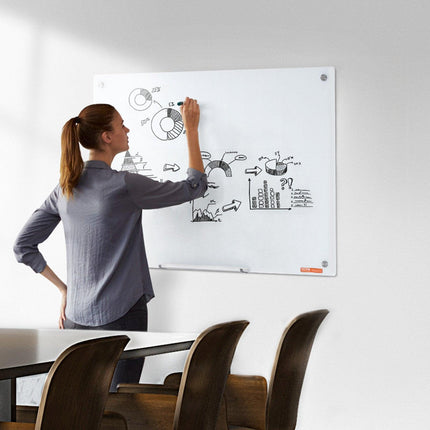 Magnetic Glass Whiteboard, Dry Erase Board 36"x24", Wall-Mounted Large White Glassboard Frameless, with Marker Tray, an Eraser and 2 Markers, White.