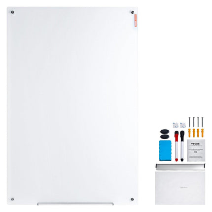 Magnetic Glass Whiteboard, Dry Erase Board 36"x24", Wall-Mounted Large White Glassboard Frameless, with Marker Tray, an Eraser and 2 Markers, White.