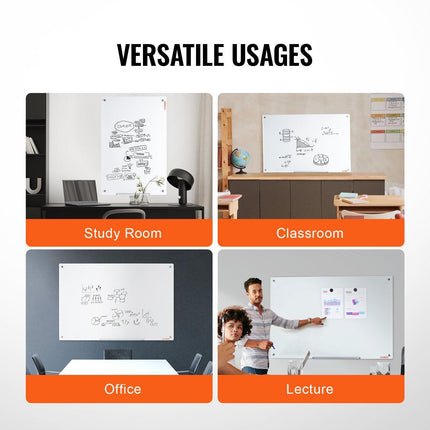 Magnetic Glass Whiteboard, Dry Erase Board 48"x32", Wall-Mounted Large White Glassboard Frameless, with Marker Tray, an Eraser and 2 Markers, White.