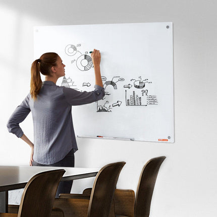 Magnetic Glass Whiteboard, Dry Erase Board 48"x32", Wall-Mounted Large White Glassboard Frameless, with Marker Tray, an Eraser and 2 Markers, White.