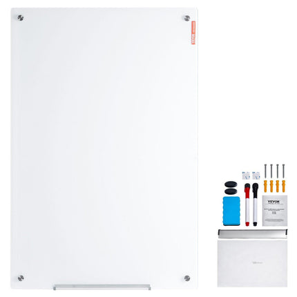 Magnetic Glass Whiteboard, Dry Erase Board 48"x32", Wall-Mounted Large White Glassboard Frameless, with Marker Tray, an Eraser and 2 Markers, White.