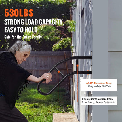 Handrails for Outdoor Steps, 29" Length Wall Mount Safety Railings for 1-3 Steps, U-Shaped Handrail with Matte Black Finished, Stair Handrails for Kids, Elderly, Pregnant Women, Disabled.