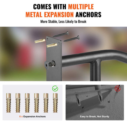 Handrails for Outdoor Steps, 29" Length Wall Mount Safety Railings for 1-3 Steps, U-Shaped Handrail with Matte Black Finished, Stair Handrails for Kids, Elderly, Pregnant Women, Disabled.