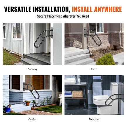 Handrails for Outdoor Steps, 29" Length Wall Mount Safety Railings for 1-3 Steps, U-Shaped Handrail with Matte Black Finished, Stair Handrails for Kids, Elderly, Pregnant Women, Disabled.