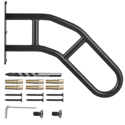 Handrails for Outdoor Steps, 29" Length Wall Mount Safety Railings for 1-3 Steps, U-Shaped Handrail with Matte Black Finished, Stair Handrails for Kids, Elderly, Pregnant Women, Disabled.