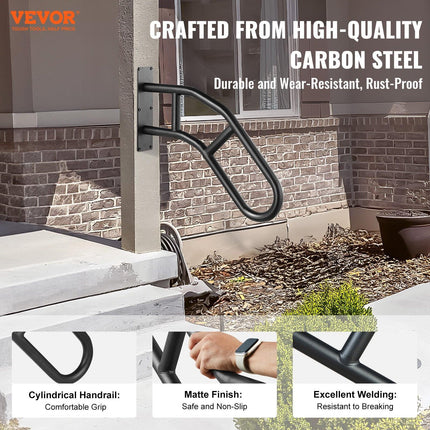 Handrails for Outdoor Steps, 32" Length Wall Mount Safety Railings for 1-3 Steps, U-Shaped Handrail with Matte Black Finished, Stair Handrails for Kids, Elderly, Pregnant Women, Disabled.