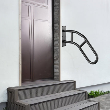 Handrails for Outdoor Steps, 32" Length Wall Mount Safety Railings for 1-3 Steps, U-Shaped Handrail with Matte Black Finished, Stair Handrails for Kids, Elderly, Pregnant Women, Disabled.