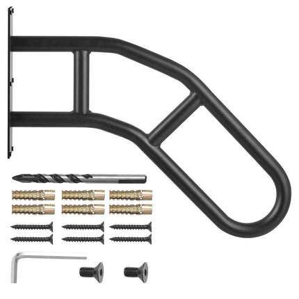 Handrails for Outdoor Steps, 32" Length Wall Mount Safety Railings for 1-3 Steps, U-Shaped Handrail with Matte Black Finished, Stair Handrails for Kids, Elderly, Pregnant Women, Disabled.