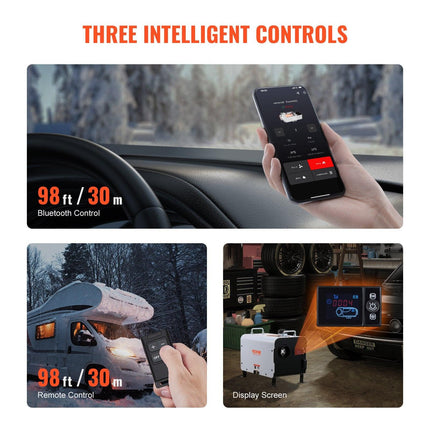 8KW Diesel Heater, 12V/24V All in One Diesel Air Heater, with Bluetooth APP Control, Remote Control and Display Screen, CO Alarm, Fast Heating Portable Diesel Heater for Vehicles and Outdoors.