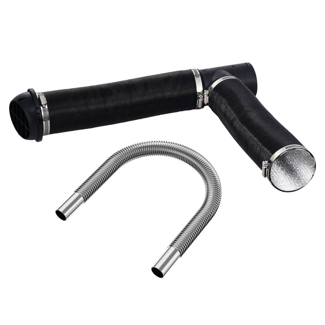 Diesel Heater Pipe Ducting Set, 3" Extendable Air Duct Hose, 1" Stainless Steel Exhaust Pipe, 2 Air Vents, Tee Air Outlet Connector and Hose Clamps, for 2KW/5KW/8KW Diesel Parking Heaters.
