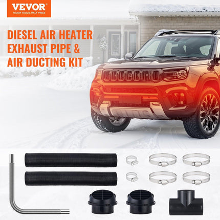 Diesel Heater Pipe Ducting Set, 3" Extendable Air Duct Hose, 1" Stainless Steel Exhaust Pipe, 2 Air Vents, Tee Air Outlet Connector and Hose Clamps, for 2KW/5KW/8KW Diesel Parking Heaters.