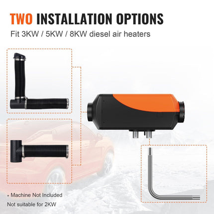 Diesel Heater Pipe Ducting Set, 3" Extendable Air Duct Hose, 1" Stainless Steel Exhaust Pipe, 2 Air Vents, Tee Air Outlet Connector and Hose Clamps, for 2KW/5KW/8KW Diesel Parking Heaters.
