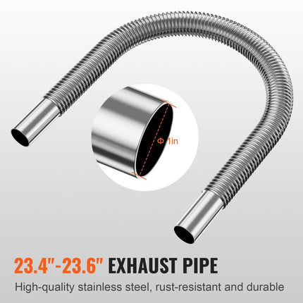 Diesel Heater Pipe Ducting Set, 3" Extendable Air Duct Hose, 1" Stainless Steel Exhaust Pipe, 2 Air Vents, Tee Air Outlet Connector and Hose Clamps, for 2KW/5KW/8KW Diesel Parking Heaters.