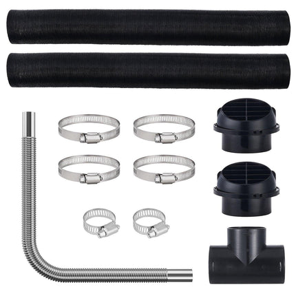 Diesel Heater Pipe Ducting Set, 3" Extendable Air Duct Hose, 1" Stainless Steel Exhaust Pipe, 2 Air Vents, Tee Air Outlet Connector and Hose Clamps, for 2KW/5KW/8KW Diesel Parking Heaters.