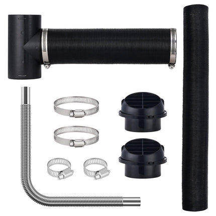 Diesel Heater Pipe Ducting Set, 3" Extendable Air Duct Hose, 1" Stainless Steel Exhaust Pipe, 2 Air Vents, Tee Air Outlet Connector and Hose Clamps, for 2KW/5KW/8KW Diesel Parking Heaters.