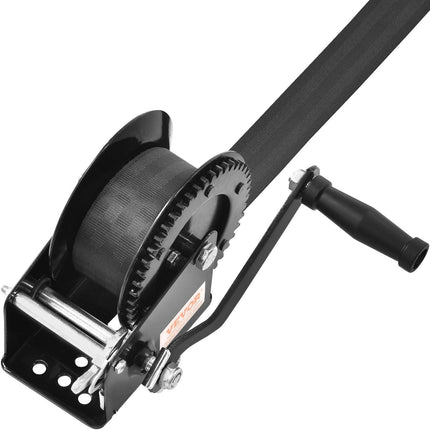 Hand Winch, 725.7 kg Pulling Capacity, Boat Trailer Winch Heavy Duty Rope Crank with 10 m Polyester Strap and Two-Way Ratchet, Manual Operated Hand Crank Winch for Trailer, Boat or ATV Towing.
