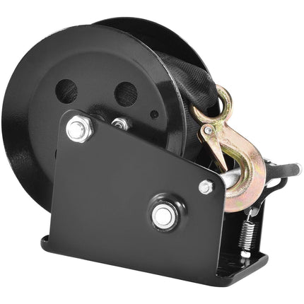 Hand Winch, 725.7 kg Pulling Capacity, Boat Trailer Winch Heavy Duty Rope Crank with 10 m Polyester Strap and Two-Way Ratchet, Manual Operated Hand Crank Winch for Trailer, Boat or ATV Towing.