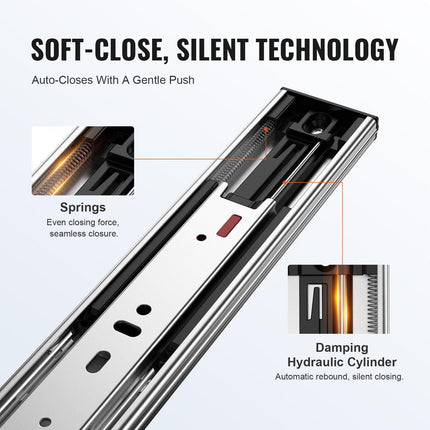 6 Pairs of 508mm Drawer Slides Side Mount Rails, Heavy Duty Full Extension Steel Track, Soft-Close Noiseless Guide Glides Cabinet Kitchen Runners with Ball Bearing, 100 Lbs Load Capacity.