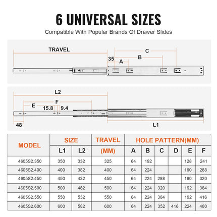 6 Pairs of 508mm Drawer Slides Side Mount Rails, Heavy Duty Full Extension Steel Track, Soft-Close Noiseless Guide Glides Cabinet Kitchen Runners with Ball Bearing, 100 Lbs Load Capacity.