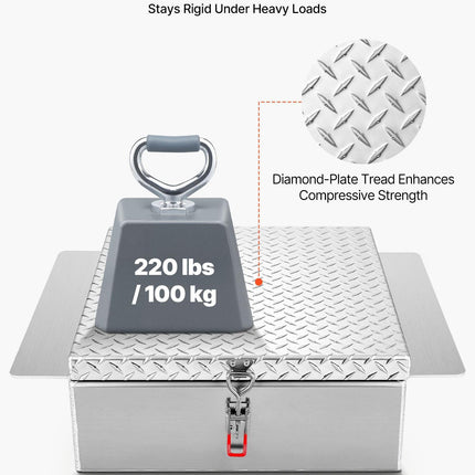 Truck Bed Tool Box, Heavy Duty Aluminum Tool Box with Diamond Plate, Storage Toolbox Chest Organizer Supports up to 100 kg, Ideal for Pickup, Truck Bed, RV, Trailer, 770 x 610 x 230 mm, Silver.