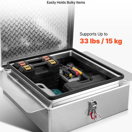 Truck Bed Tool Box, Heavy Duty Aluminum Tool Box with Diamond Plate, Storage Toolbox Chest Organizer Supports up to 100 kg, Ideal for Pickup, Truck Bed, RV, Trailer, 770 x 610 x 230 mm, Silver.