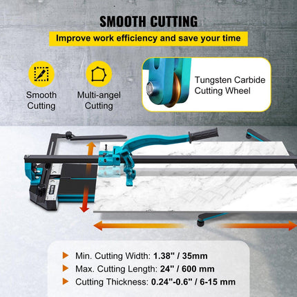 Tile Cutter 24in Cutting Tool w/ Laser Guide Single Rail Double Brackets.