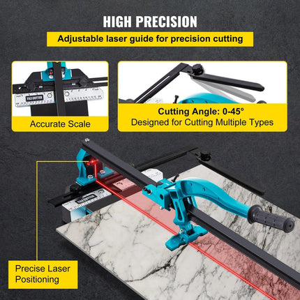 Tile Cutter 24in Cutting Tool w/ Laser Guide Single Rail Double Brackets.