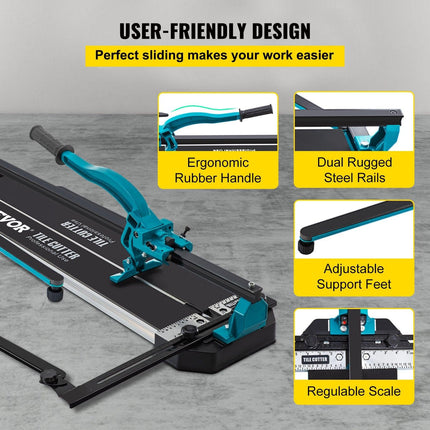 Tile Cutter 24in Cutting Tool w/ Laser Guide Single Rail Double Brackets.