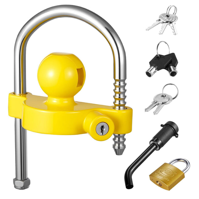Trailer Hitch Lock Kit, Fits for 46 mm, 50.8 mm, 58.7 mm Couplers, Heavy-Duty Anti-Theft Trailer Ball Lock with Keys, Prying-Resistant, Adjustable Height Design for RVs, Boats, Trailers.