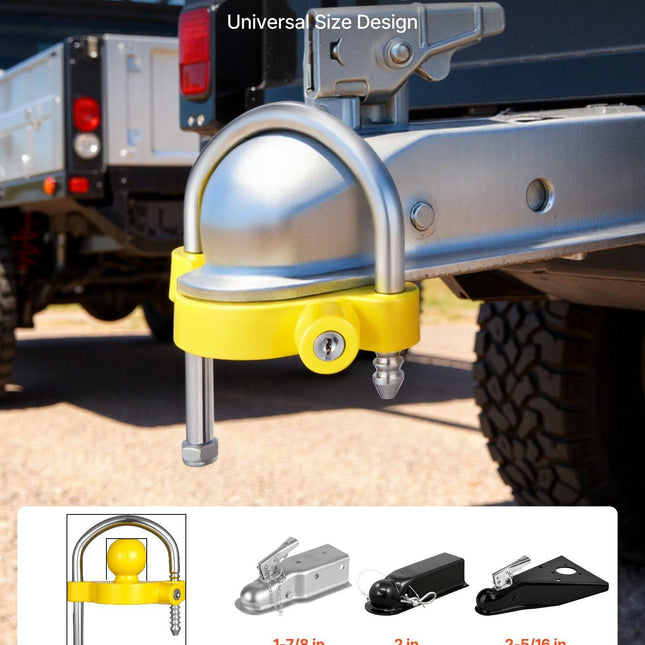 Trailer Hitch Lock Kit, Fits for 46 mm, 50.8 mm, 58.7 mm Couplers, Heavy-Duty Anti-Theft Trailer Ball Lock with Keys, Prying-Resistant, Adjustable Height Design for RVs, Boats, Trailers.