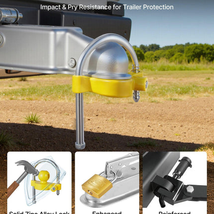 Trailer Hitch Lock Kit, Fits for 46 mm, 50.8 mm, 58.7 mm Couplers, Heavy-Duty Anti-Theft Trailer Ball Lock with Keys, Prying-Resistant, Adjustable Height Design for RVs, Boats, Trailers.