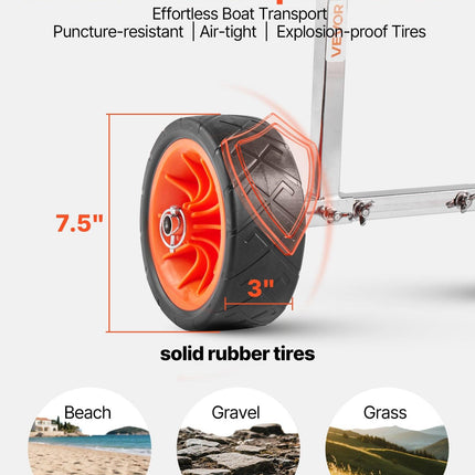 Kayak Cart, 113.4 kg Load Capacity, Canoe Cart Dolly with 19.1 cm Solid Rubber Tires & Kickstand, Assembles & Disassembles Within Seconds, Paddle Board Trolley for Kayaks, Canoes, Paddleboards.
