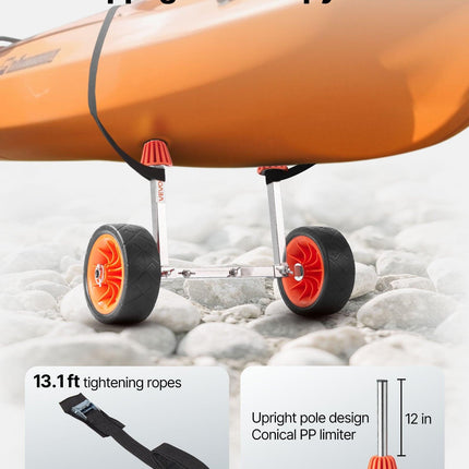 Kayak Cart, 113.4 kg Load Capacity, Canoe Cart Dolly with 19.1 cm Solid Rubber Tires & Kickstand, Assembles & Disassembles Within Seconds, Paddle Board Trolley for Kayaks, Canoes, Paddleboards.