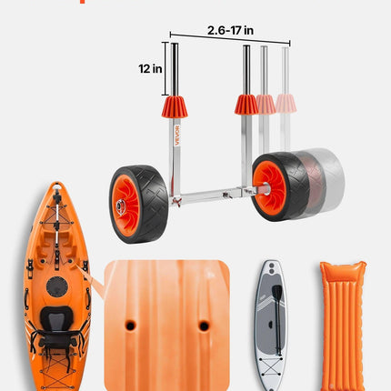 Kayak Cart, 113.4 kg Load Capacity, Canoe Cart Dolly with 19.1 cm Solid Rubber Tires & Kickstand, Assembles & Disassembles Within Seconds, Paddle Board Trolley for Kayaks, Canoes, Paddleboards.