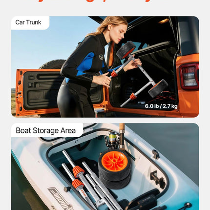 Kayak Cart, 113.4 kg Load Capacity, Canoe Cart Dolly with 19.1 cm Solid Rubber Tires & Kickstand, Assembles & Disassembles Within Seconds, Paddle Board Trolley for Kayaks, Canoes, Paddleboards.
