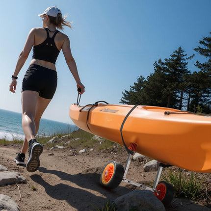 Kayak Cart, 113.4 kg Load Capacity, Canoe Cart Dolly with 19.1 cm Solid Rubber Tires & Kickstand, Assembles & Disassembles Within Seconds, Paddle Board Trolley for Kayaks, Canoes, Paddleboards.