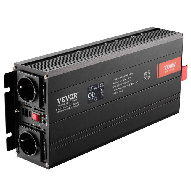 Pure Sine Wave Inverter, 3000 Watt, Power Inverter with 2 AC Outlets 2 USB Port 1 Type-C Port, LCD Display and Remote Controller for Large Home Appliances, CE FCC Certified.