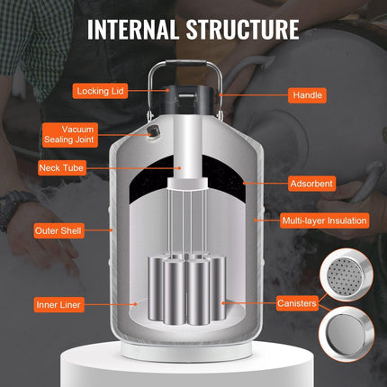 Liquid Nitrogen Tank, 3 L Aluminum Alloy Liquid Nitrogen Container, LN2 Tank Dewar with 6 Canisters and Carry Bag with Straps, Cryogenic Tank for Beauty Industry, Semen Preservation, Scientific.