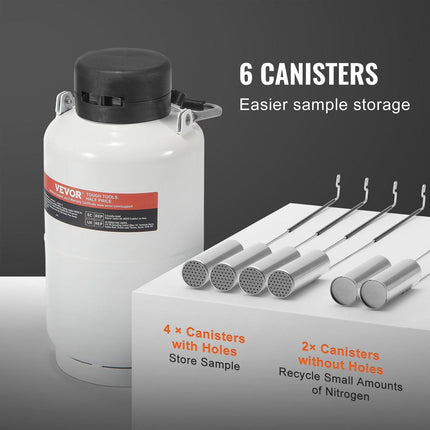 Liquid Nitrogen Tank, 3 L Aluminum Alloy Liquid Nitrogen Container, LN2 Tank Dewar with 6 Canisters and Carry Bag with Straps, Cryogenic Tank for Beauty Industry, Semen Preservation, Scientific.