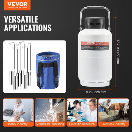 Liquid Nitrogen Tank, 3 L Aluminum Alloy Liquid Nitrogen Container, LN2 Tank Dewar with 6 Canisters and Carry Bag with Straps, Cryogenic Tank for Beauty Industry, Semen Preservation, Scientific.