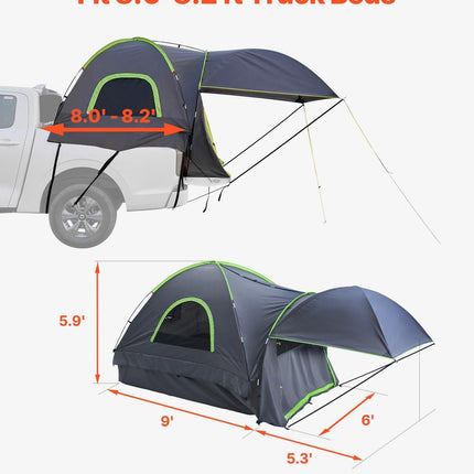 Truck Tent 8.0-8.2ft Waterproof PU2000 Truck Bed Camping Tent 2-3 Person.