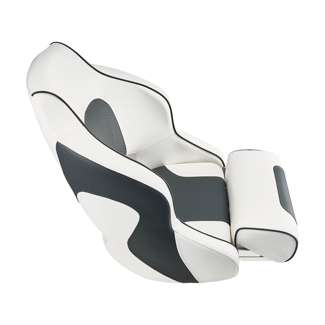 Boat Seat, High Backrest, Flip Up Boat Seat Captain Bucket Seat with Thickened Sponge Cushion & Waterproof PVC Leather, Ergonomic Design, Folding Boat Seat for Boats, Yachts, Ships, White & Grey.