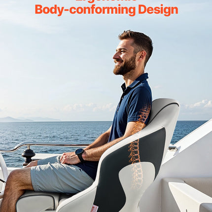 Boat Seat, High Backrest, Flip Up Boat Seat Captain Bucket Seat with Thickened Sponge Cushion & Waterproof PVC Leather, Ergonomic Design, Folding Boat Seat for Boats, Yachts, Ships, White & Grey.