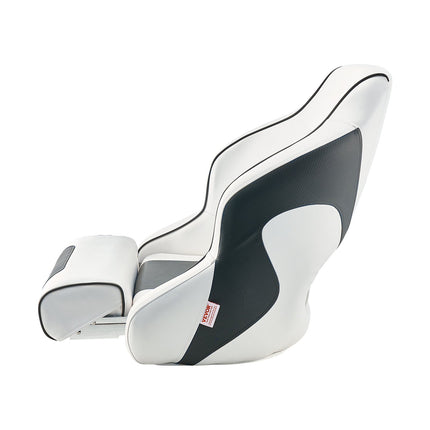 Boat Seat, High Backrest, Flip Up Boat Seat Captain Bucket Seat with Thickened Sponge Cushion & Waterproof PVC Leather, Ergonomic Design, Folding Boat Seat for Boats, Yachts, Ships, White & Grey.