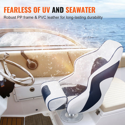 Captain Bucket Seat Boat Seat, Flip Up Boat Seat, with Thickened Sponge Padding, Flip-up Bolster Boat Captain Chair for Fishing Boat, Sightseeing Boat, Speedboat, Canoe, 1-Piece.