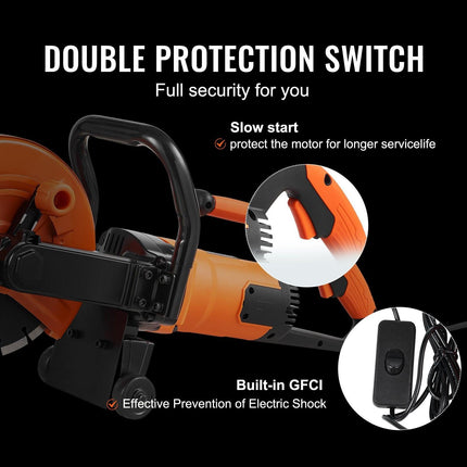 Electric Concrete Saw, 9 in, 2000 W 15 A Motor Circular Saw Cutter with 3.5 in Cutting Depth, Wet/Dry Disk Saw Cutter Includes Water Line, Pump and Blade, for Stone, Brick.
