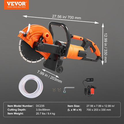 Electric Concrete Saw, 9 in, 2000 W 15 A Motor Circular Saw Cutter with 3.5 in Cutting Depth, Wet/Dry Disk Saw Cutter Includes Water Line, Pump and Blade, for Stone, Brick.