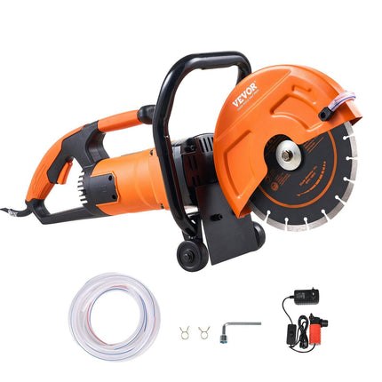 Electric Concrete Saw, 9 in, 2000 W 15 A Motor Circular Saw Cutter with 3.5 in Cutting Depth, Wet/Dry Disk Saw Cutter Includes Water Line, Pump and Blade, for Stone, Brick.